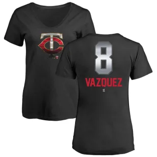 Women's Minnesota Twins Christian Vazquez Black Midnight Mascot V-Neck T-Shirt