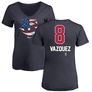 Women's Minnesota Twins Christian Vazquez Navy Name and Number Banner Wave V-Neck T-Shirt