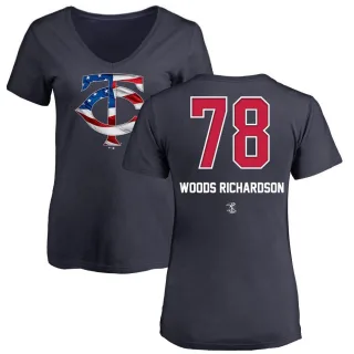 Women's Minnesota Twins Simeon Woods Richardson Navy Name and Number Banner Wave V-Neck T-Shirt